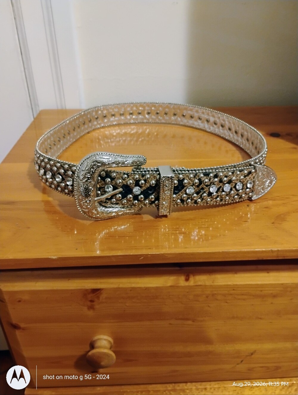 Rhinestone Embellished Silver Western Belt